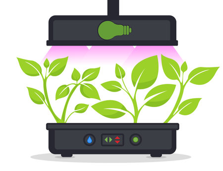 Indoor plant growth system with LED lights for nurturing plantsのイラスト素材