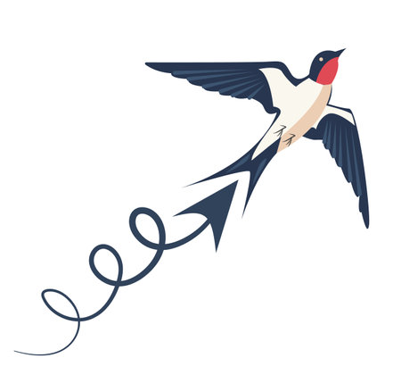 Swallow bird illustration with a dynamic spiral design showcasing movement and freedom in natureのイラスト素材