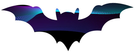 Bat silhouette vector illustration with flowing lines in purple on a black background showcasing a...