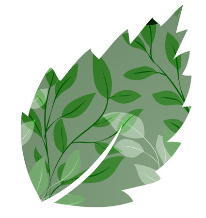 Vector illustration of a green leaf featuring intricate patterns of smaller leaves in a creative designのイラスト素材