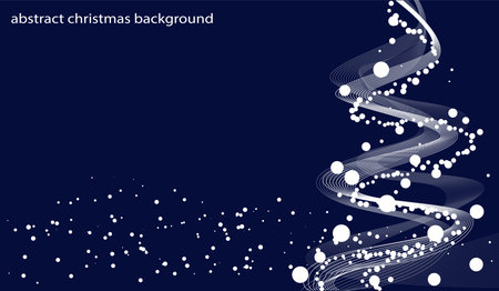 Abstract Christmas tree with swooping lines and circular decorations on a dark blue background. Concept of modern holiday design and festive celebration. Vector illustrationのイラスト素材