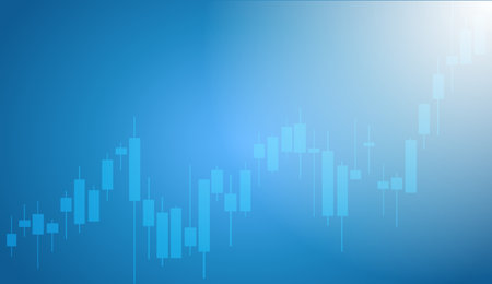 This vector illustration depicts a trading chart on a blue background, showcasing upward trends in business data, perfect for financial presentations or reports.のイラスト素材