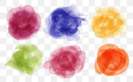 This artwork features playful watercolor doodles in vibrant circular shapes, showcasing a pastel color palette. The loose brush strokes evoke creativity and artistic exploration.のイラスト素材