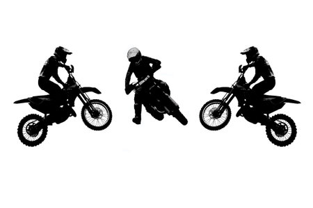 Set of silhouettes, labels and emblems for Motorsport. Motocross illustration of a motorcyclist on a...