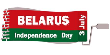 Belarus Independence Day is annually celebrated on July 3, poster with a congratulation in red-green colors of the flag paint mark after a construction roll. All elements are isolated.のイラスト素材