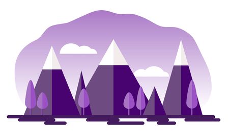 Natural landscape of snowy mountains, trees and sky in the style of paper applique.のイラスト素材