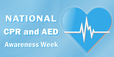 Vector poster of National CPR and AED awereness week celebrated annually in June, the concept of the...