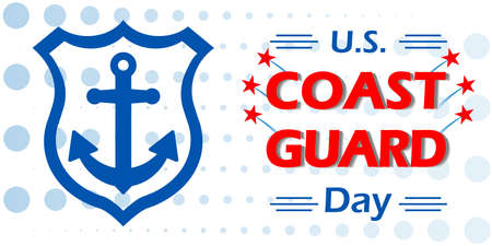 United States Coast Guard day. Federal holiday celebrated annually on 4 August. Marine style banner with anchor and shield to remind you of the importance of coastal troops. All elements are isolated.のイラスト素材