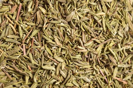 Dry thyme close-up. The fragrant herbs are photographed from above