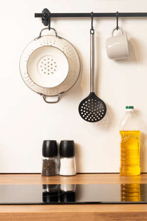 Modern Scandinavian-style kitchen with cooking appliances. Bright huesの写真素材