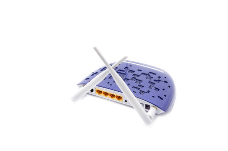 Modern Blue Wi-Fi Router On White Backgroundの写真素材