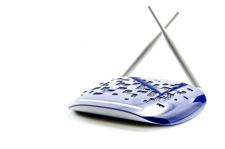 Modern Blue Wi-Fi Router On White Backgroundの写真素材