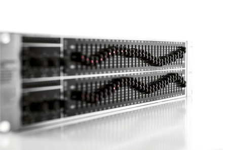 Control panel of a graphic equalizer on whiteの写真素材