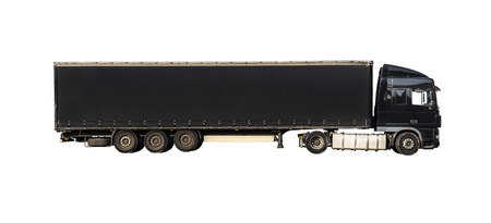 Truck with big black trailer isolated on whiteの写真素材