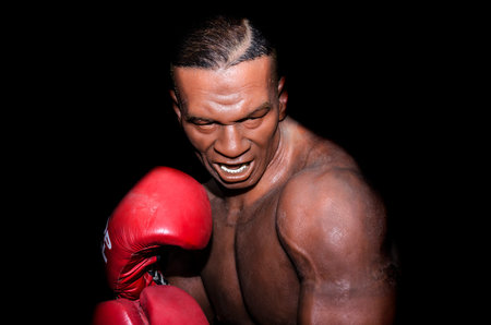 UZHGOROD, UKRAINE - JAN 25, 2014: waxwork Mike Tyson - Exhibition of Wax Museum Art, Uzhgorod.
