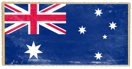 Old postcard with flag of Australiaの写真素材