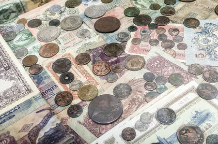 Old money, paper and coins. Abstract background.の写真素材