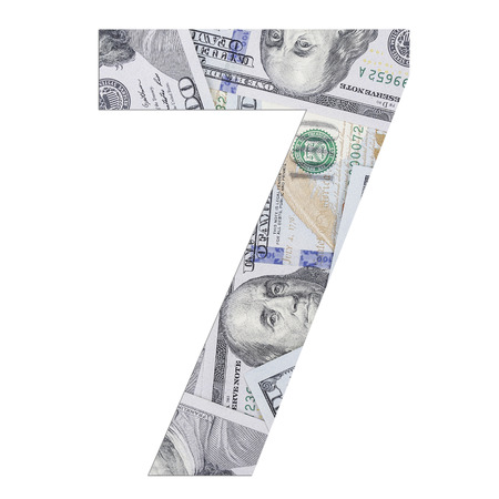 Alphabetic number seven. Dollars background over white.の写真素材