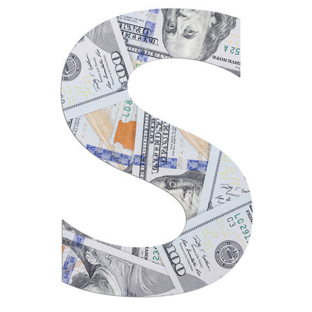 Alphabetic letter S. Dollars background over white.の写真素材