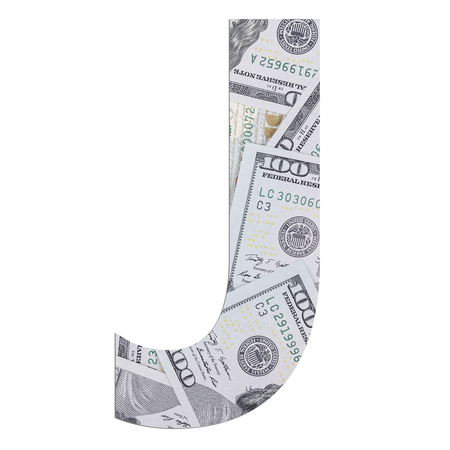 Alphabetic letter J. Dollars background over white.の写真素材