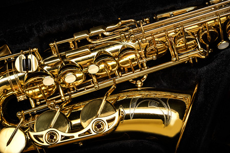 Saxophone detail against the background of a velvet coverの写真素材
