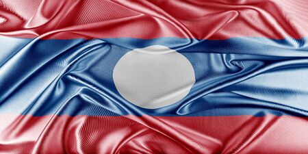 Laos Flag. Flag with a beautiful glossy silk texture.の写真素材