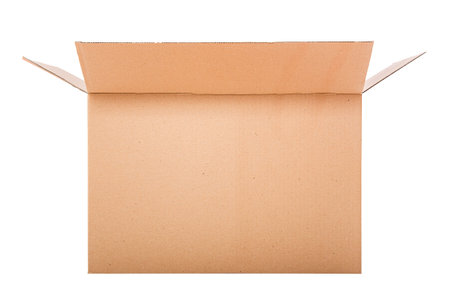 Opened cardboard box Isolated on white background.