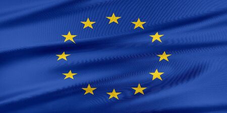 European Union Flag. Flag with a beautiful glossy silk texture.の写真素材