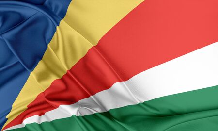 Seychelles Flag. Flag with a beautiful glossy silk texture.の写真素材