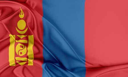 Mongolia Flag. Flag with a beautiful glossy silk texture.の写真素材