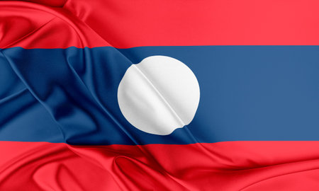 Laos Flag. Flag with a beautiful glossy silk texture.の写真素材