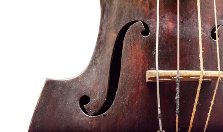 Part of old wooden violin stringed instrument. Classical music.の写真素材