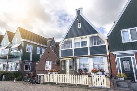 Colored houses of  Volendam, a picturesque village in the Netherlands.の写真素材
