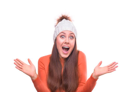 Beautiful young woman. Isolated on white background.の写真素材