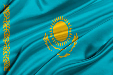 Flag of Kazakhstan waving in the wind.の写真素材