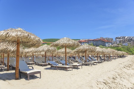 Sveti Vlas, BULGARIA - MAY 1 View of the sand beach in tourist complex "Dinevi Resort" on May 1, 2016 in Sveti Vlas, Bulgaria.のeditorial素材