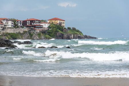 View to the old town of Sozopol at storm. Bulgaria.の写真素材