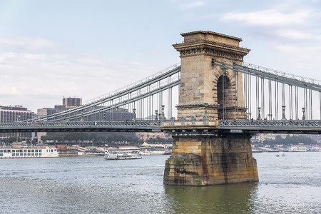 Szechenyi bridge on river Danube in Budapest, Hungary.の写真素材
