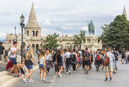 BUDAPEST, SEPTEMBER 18: Tourists on the Trinity Square near Fisherman's Bastion on September 18, 2016 in Budapest, Hungary.のeditorial素材