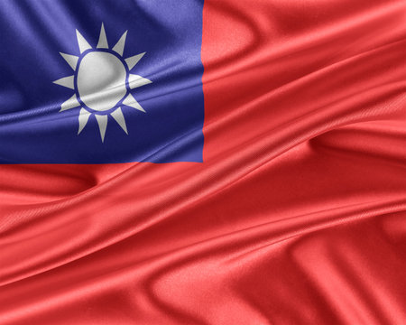 Taiwan flag with a glossy silk texture.の写真素材
