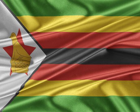 Zimbabwe flag with a glossy silk texture.の写真素材