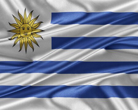 Uruguay flag. Flag with a beautiful glossy silk texture. 3D illustration.の写真素材