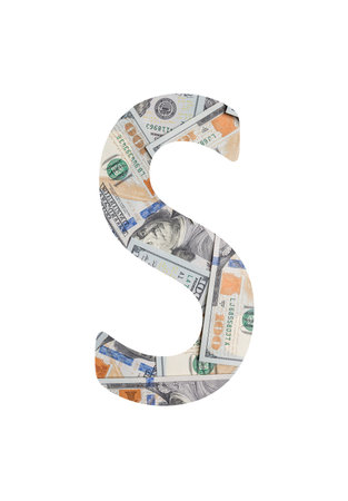 Alphabetic letter S. Dollars background over white.の写真素材