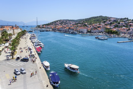 View of the port and embankment from the fortress of the city of Trogir.のeditorial素材