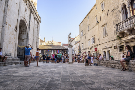 TROGIR, CROATIA - 11 JULY,2017: Main square of Trogir, a popular tourist destination in Croatia.のeditorial素材
