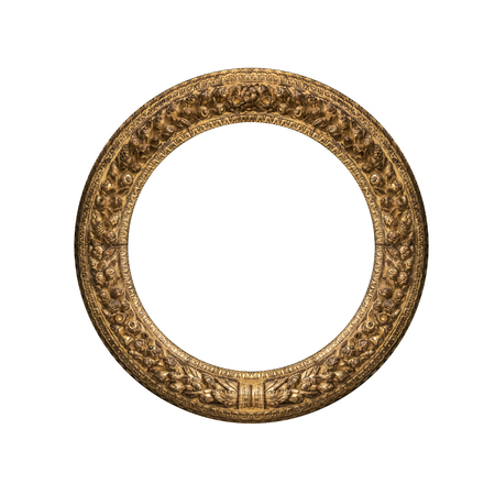 Round antique gold picture frame. Isolated on white.の写真素材