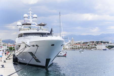 Boat on the pier in the resort town of Split, Croatia.のeditorial素材