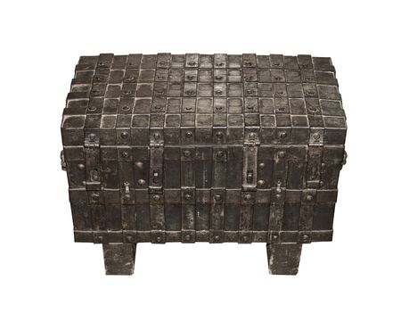 Old iron chest isolated on white.の写真素材