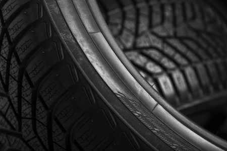 Winter tire close-up. Texture of car tire tread.の写真素材