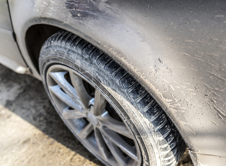 Part of a dirty stained car close up.の写真素材